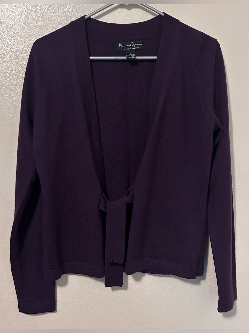 Mercer & Madison 100% Italian Merino Wool Tie-Front Cardigan